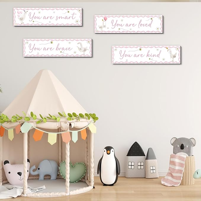 One Silly Goose Nursery Decor,Wooden Babies Items,4PCS Silly Goose Wall Decals Art,Perfect for Baby Room,Nursery,Kids Room,Unique Ideal for Baby Shower,Easy to Install