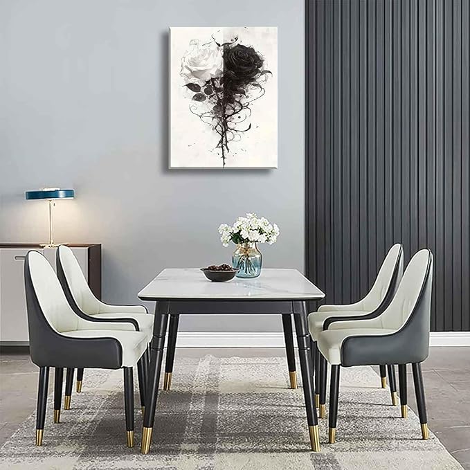 Black And White Rose Canvas Wall Art Grey Floral Roses painting Decor Pictures Modern Abstract Flower Plant Posters Prints for Living Room Bedroom office corridor bathroom Decoration