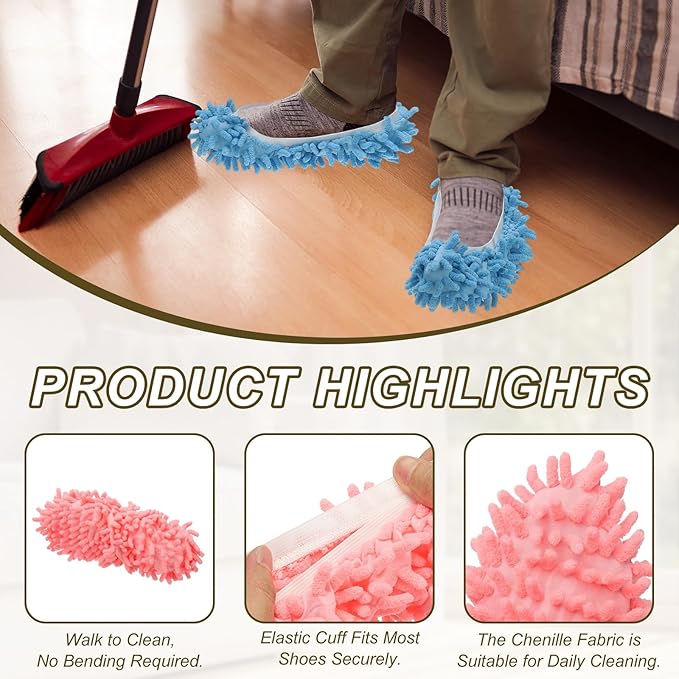 uxcell 4 Pcs Mop Slippers, Mop Socks Microfiber Shoe Covers Washable Mopping Slippers for Floor Cleaning Office Home Use Women Men, White Trim, Pink