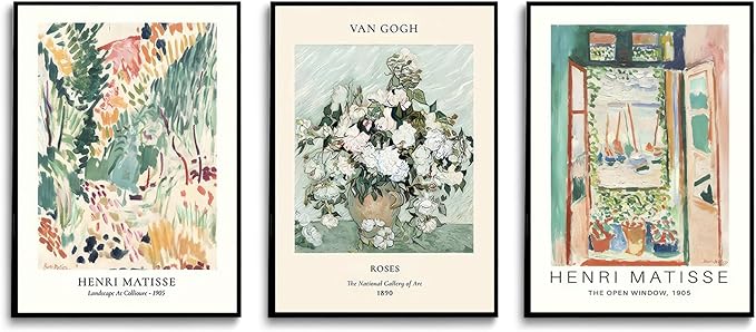 LYPHNX Sage Green Matisse Poster Wall Art Vintage Abstract Floral Prints Set of 3 Mid Century Aesthetic Flower Artwork Painting Picture Canva Decor for Living Room Bedroom Bathroom 16"x24" Unframed