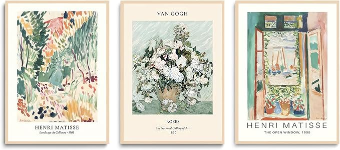 LYPHNX Sage Green Matisse Poster Wall Art Vintage Abstract Floral Prints Set of 3 Mid Century Aesthetic Flower Artwork Painting Picture Canva Decor for Living Room Bedroom Bathroom 12"x16" Unframed