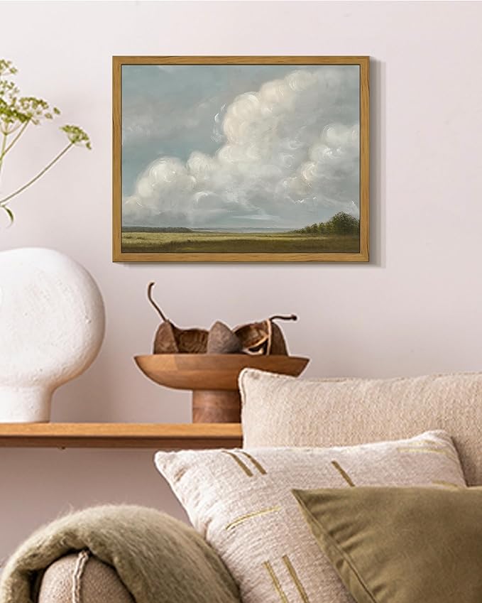 SHENIFY Vintage Framed Wall Art Grassland Meadow Landscape Scenery Rustic Home Decor Retro Decorations for Farmhouse Living Room Bedroom Ready to Hang Wall Artwork - 8x10in Natural Framed