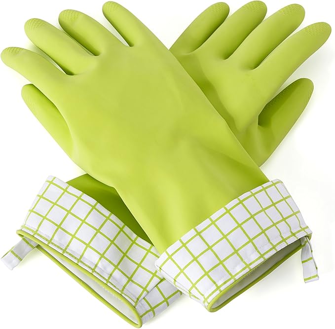 Full Circle Splash Patrol - Natural Latex Cleaning Dish Gloves, Stay-Dry Cotton Cuffs, Durable with Protective Lining, Medium/Large, (1 Pair) Green