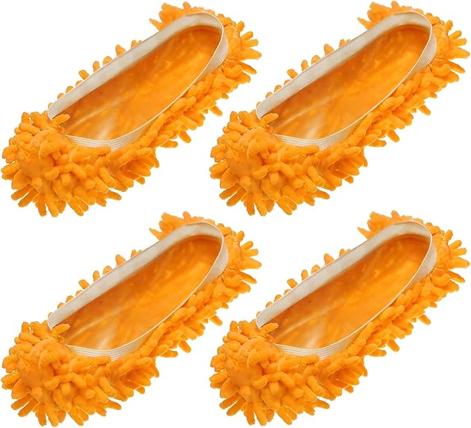 uxcell 4 Pcs Mop Slippers, Mop Socks Microfiber Shoe Covers Washable Mopping Slippers for Floor Cleaning Office Home Use Women Men, White Trim, Orange