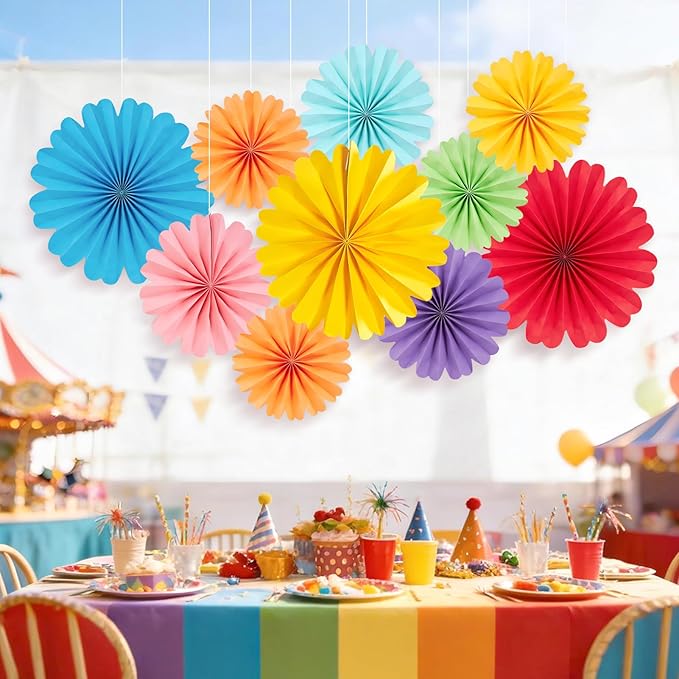Easy Joy Paper Flowers Decorations for Wall 10 PCS Paper Fans Fiesta Party Decorations Mexican Party Decorations for Girl Classroom Groovy Birthday Baby Shower Wedding Room Wall Hanging Décor