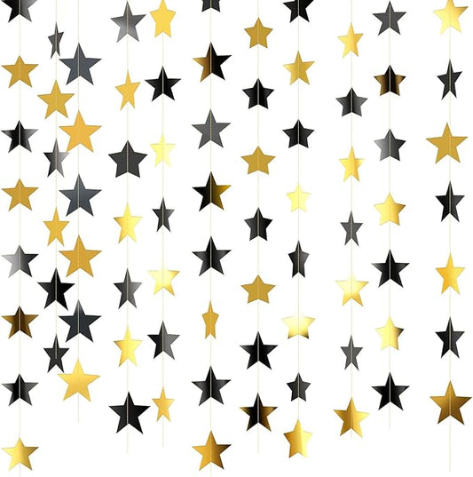 Patelai Glitter Star Garland Banner 2026 Graduation Decor 130 Feet Star Hanging Banner Twinkle Backdrop for Party Birthday Classroom Wedding Supplies(Black, Gold)
