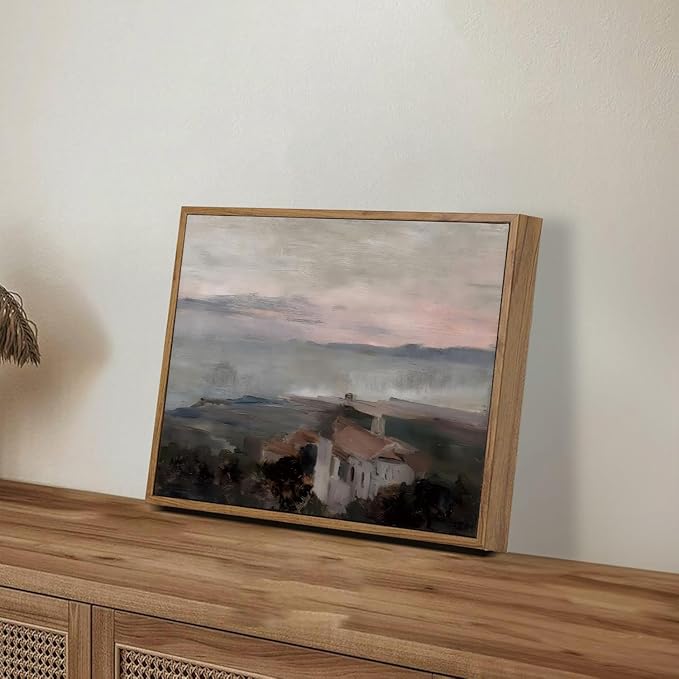 OIQArtOIQ Vintage Landscape Canvas Wall Art Framed Natural Scenery Painting Artwork Prints France Country Wilderness Farmhouse Decor Pictures Kitchen Bedroom Living Room Bathroom