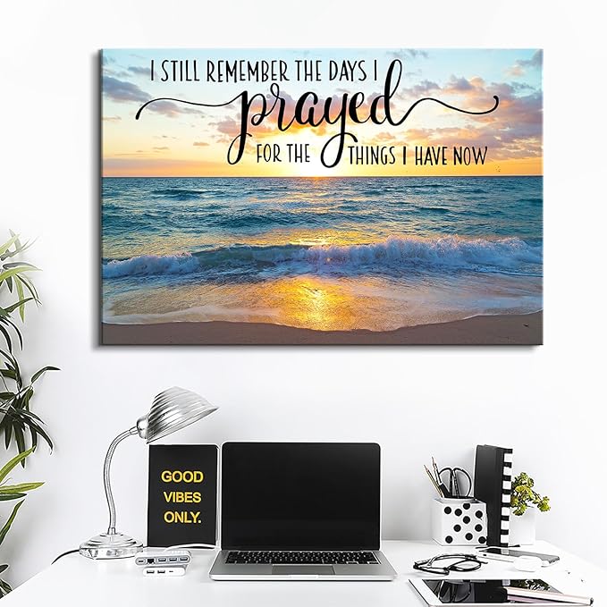 Large Christian Scripture Wall Art Ocean Decor Bible Verses Canvas Prints Pictures Sunset Beach Painting Seascape Poster Natural Modern Artwork for Kitchen Living Room Home Decoration 24x36"