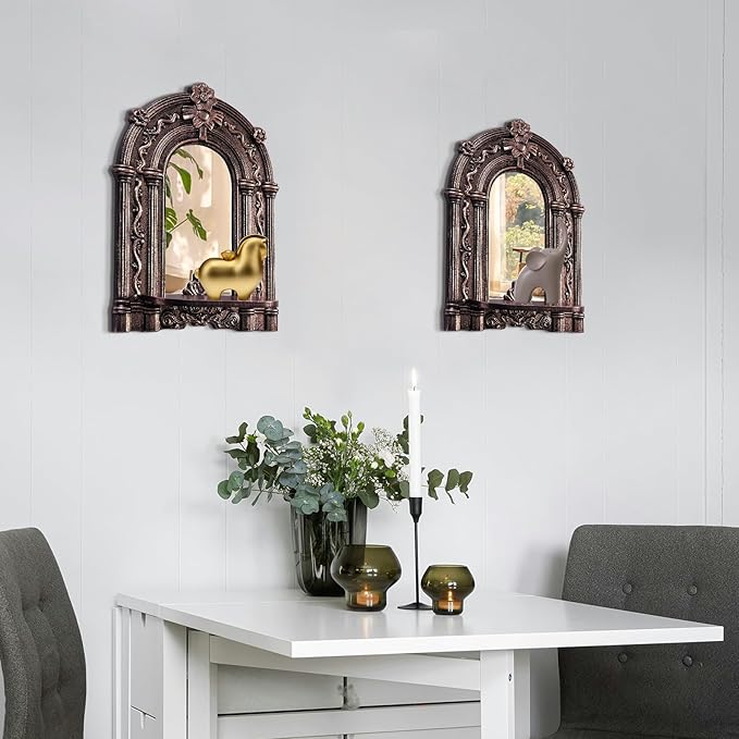Three-Dimensional Relief Candle Sconces Set 2 Rustic Wall Mount Candle Holders Wood Hanging Wall Decor Mirrored Wall Art Hand Carved Home Decoration