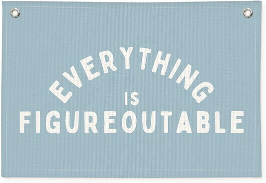 Everything is Figureoutable Inspirational Wall Decor, Motivational Classroom Decor, Classroom Wall Linen Canvas Banner Hanging Flag, 20x30 Inch - Blue