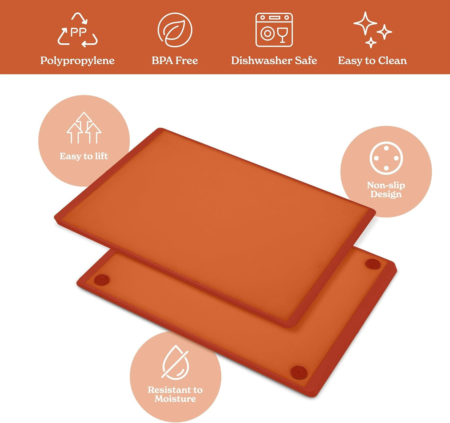 SMIRLY Plastic Cutting Board Set 3 Pieces, Non-Slip Dishwasher Safe Chopping Boards for Kitchen, Orange