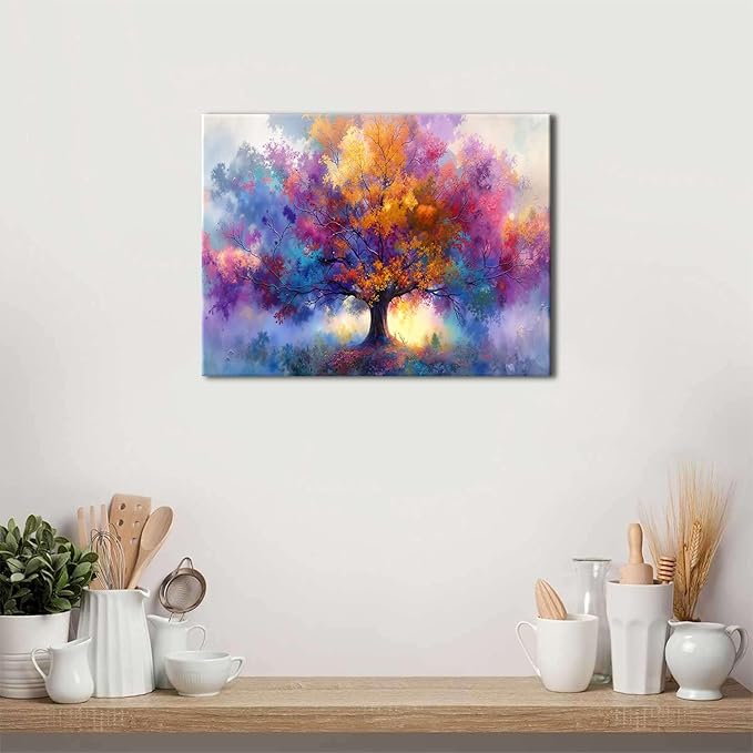 Abstract Tree of Life Wall Art for Living Room Colorful Floral Tree Pictures Wall Decor Nature Botanical Landscape Canvas Prints Modern Minimalist Aesthetic Artwork for Bedroom Home Decoration 12x16"