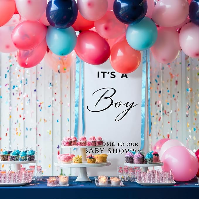 Oudain 24x60 Inch It's a Boy Burlap Banner, Baby Shower Fabric Backdrop with Pink Ribbons and Hooks, Rustic Boho Photo Props Sign for Gender Reveal Party Wall Hanging Indoor Outdoor Decoration