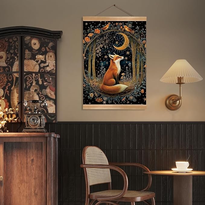 William Morris Abstract Wall Art Decor,Vintage Fox Design Poster, Vintage Hanging Wall Painting Animal Buck Art, Mid-Century& Dark Academia Decor, Gothic Canvas Poster for Oficce and Home(Fox-2)