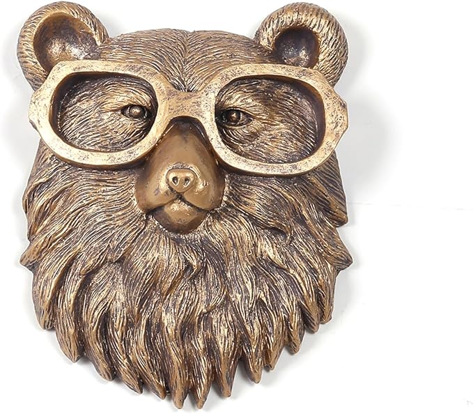 Joogour Head Wall Mount Decor,Resin Animal Sculptures，Art Deco Wall Hanging Decoration for Living Room Bedroom Officeroom Gift (Bear)