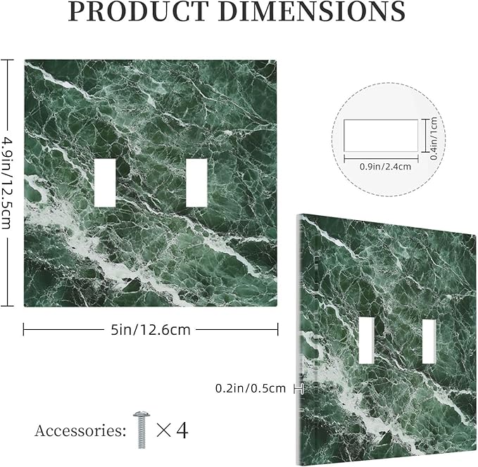 Decorative Switch Plates Forest Marble Dark Green With White Vein 2 Gang Double Toggle Outlet Light Switch Cover Wall Plate Electrical Faceplate For Bathroom Kitchen Decor