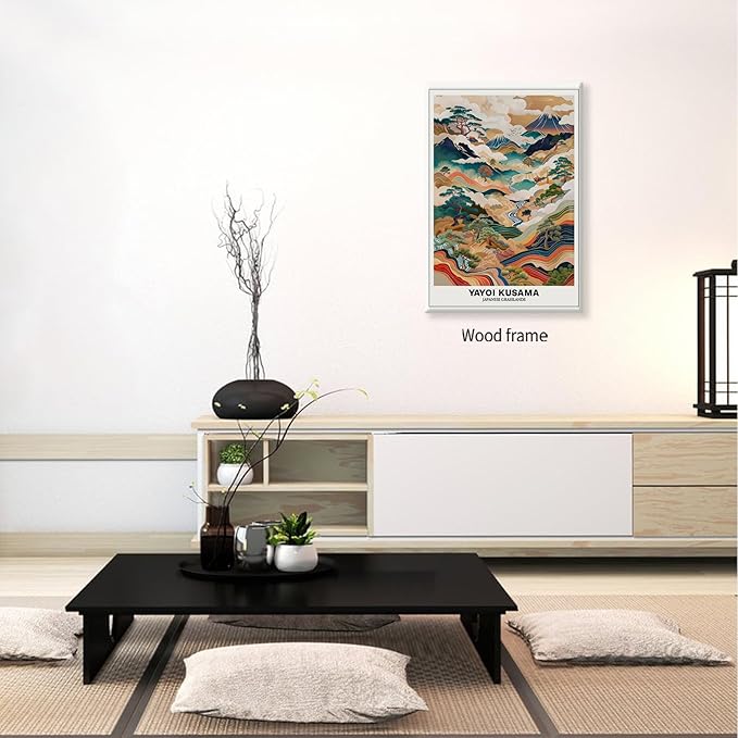 Vintage Yayoi Kusama Grasslands Posters Japanese Wall Art Yayoi Kusama Abstract Landscape Canvas Print for Stylish Room Bedroom Living Room Gallery Decor 8x10in Framed