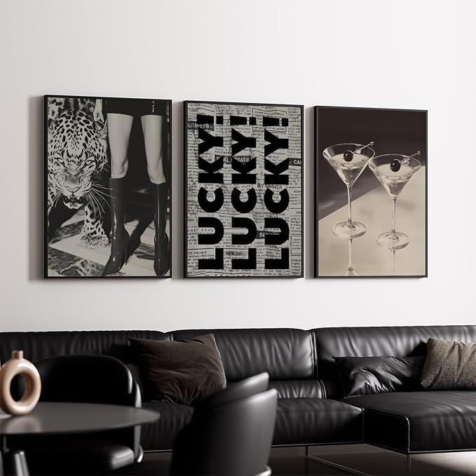 Trendy Leopard Wall Art Fashion Cheetah Lucky Martini Wall Decor Pictures Funky Vintage Preppy Luxury Aesthetic Posters Prints for Girly Bedroom Apartment Dorm Decoration Unframed 16x24in