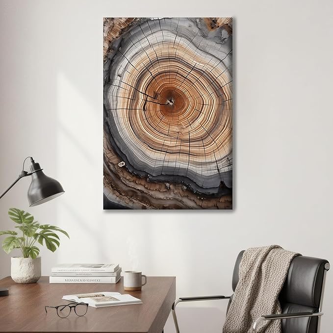 IBHJSART Framed Tree Ring Canvas Wall Art Abstract Colorful Wood Stump Decor Painting Prints Modern Minimalist Pictures Neutral Nature Rustic Farmhouse Living Room Bedroom Bathroom Office