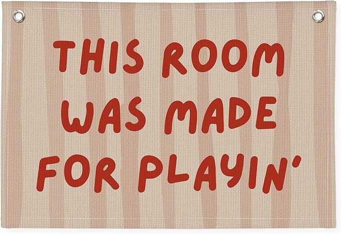 Playroom Decor Wall Banner "This Room Was Made For Playin'" 20x30 Inch - Nursery Canvas Art, Kids Bedroom Hanging, Linen Toddler Play Area Sign, Children's Canvas Flag Decor