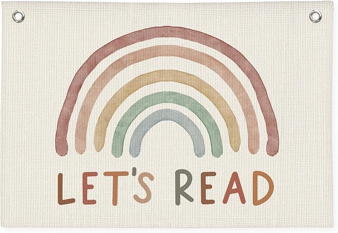 Read Linen Banner - Boho Classroom Decor, Reading Room Wall Hanging, Rainbow Canvas Flag for Homeschool, Elementary & Middle School Decorations, 20x30 Inch