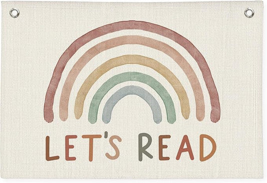 Read Linen Banner - Boho Classroom Decor, Reading Room Wall Hanging, Rainbow Canvas Flag for Homeschool, Elementary & Middle School Decorations, 20x30 Inch