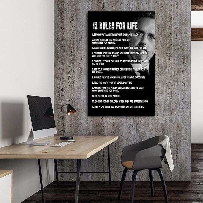AMART SUN The 12 Rules For Life Inspirational Printed Canvas Wall Art • 12 rules of life poster • Motivational Artwork Modern Home Decor For Home,Office,Gym,Classroom Wall Decor Framed Ready to Hang