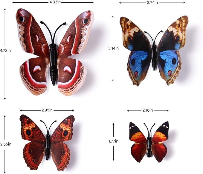 24pcs 3D Vivid Special Man-Made Lively Butterfly Wall Stickers Removable Butterflies Wall Decals 3D Nursery Art Decor for Kids Girls Bedroom Living Room Classroom Party Decoration Brown