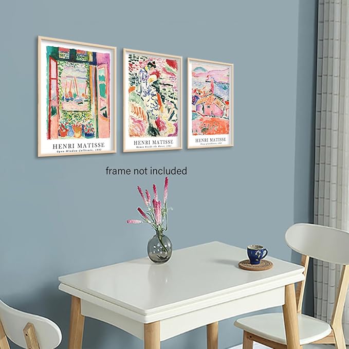 LYPHNX Henri Mattise Poster Wall Art Colorful Abstract Prints Set of 3 Vintage Aesthetic Canva Painting Picuter Floral Botanical Home Decor for LIving Room Bedroom Girls Room 12"x16" Unframed