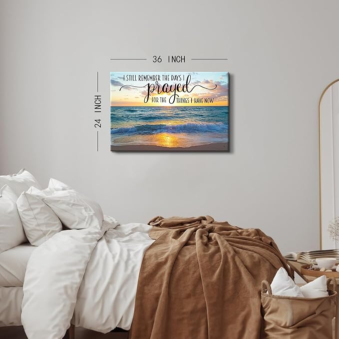Large Christian Scripture Wall Art Ocean Decor Bible Verses Canvas Prints Pictures Sunset Beach Painting Seascape Poster Natural Modern Artwork for Kitchen Living Room Home Decoration 24x36"