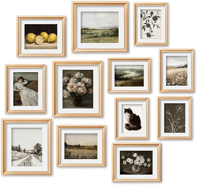 JJY 12 Pcs Dark Tone Vintage Eclectic Wall Art Decor -Modern Maximalist Wall Prints for Home -Spring Flowers and Plants Eclectic Gallery Wall Art Decoration -French Country Botanical Painting（Unframed）