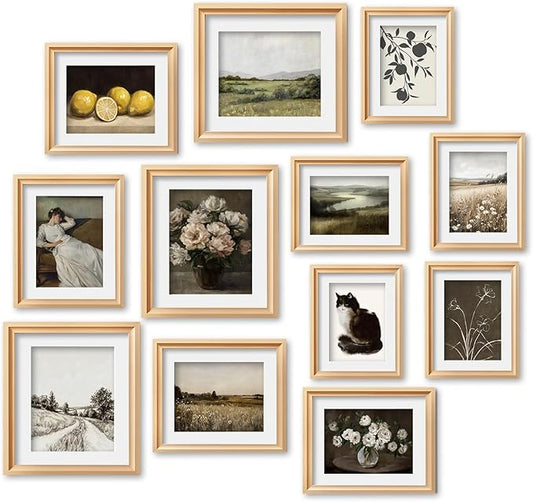 JJY 12 Pcs Dark Tone Vintage Eclectic Wall Art Decor -Modern Maximalist Wall Prints for Home -Spring Flowers and Plants Eclectic Gallery Wall Art Decoration -French Country Botanical Painting（Unframed）