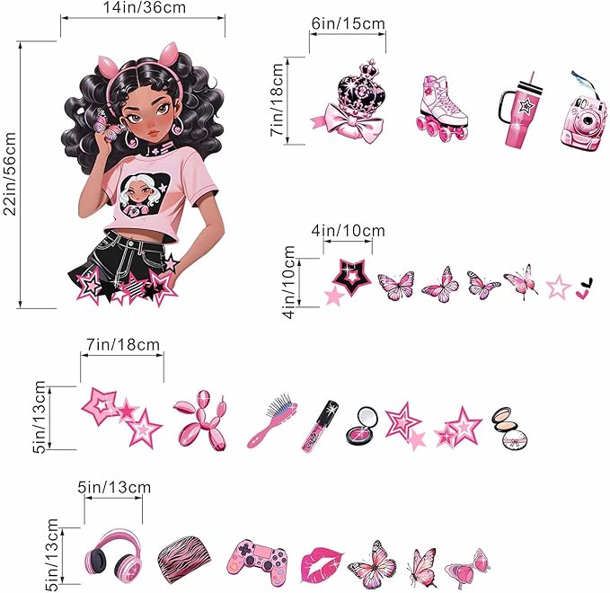 Bedroom Wall Stickers for Black Girls: Peel and Stick Fashion African American Butterfly Wall Decals - Wall Art Decor Kids Supplies Ages 1 2 3 4 5 6 7 8 9 10 11 12 Year