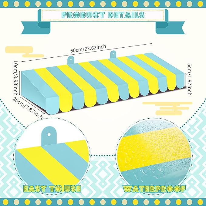 Boao 4 Pack Circus Awning Decoration 3D Stripe Cardboard Awning Carnival Wall Decor Circus Party Favors for Lemonade Stand Bakery Ice Cream Truck Bulletin Board Decor(Yellow and Green)