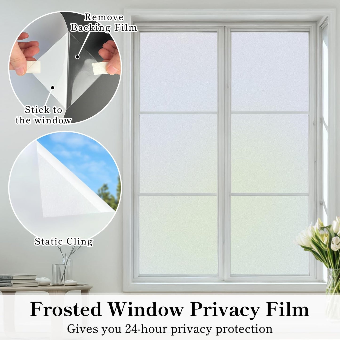 DUOFIRE Privacy Window Film Frosted Glass Film Matte White Static Cling Glass Film No Glue Anti-UV Window Sticker Non Adhesive for Privacy Office Meeting Room Bathroom Living Room DS001W 35.4x78.7in