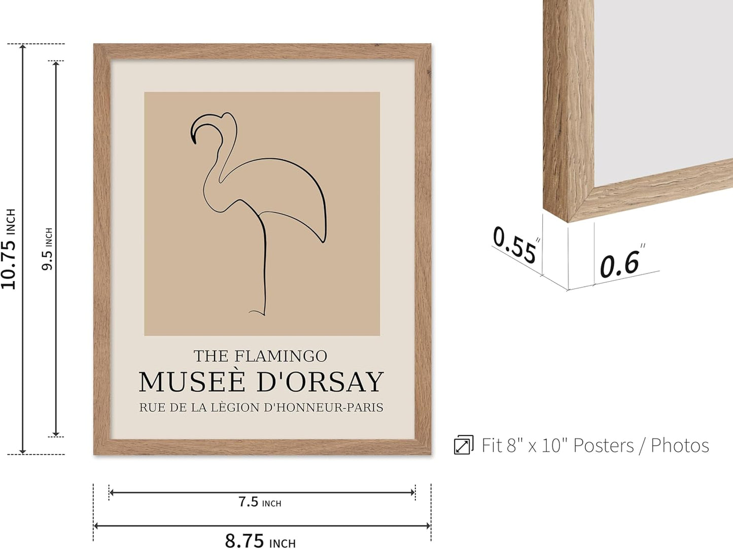 Poster Master Vintage Poster - Retro Minimalist Print - Gift for Artist, Housewarming - Flamingo, Line Drawing, Sketch, Abstract - Wall Decor for Living Room, Bedroom, 8x10 Beige Framed
