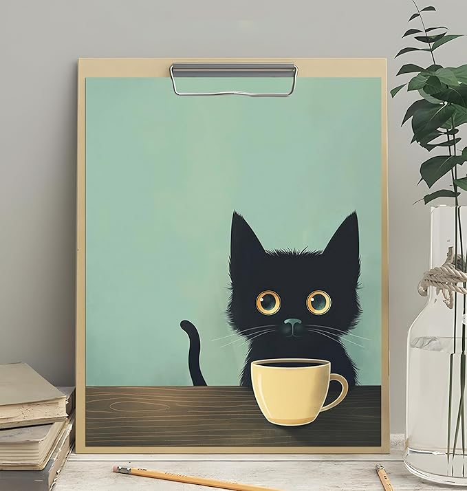 Yaneiro Fun Black Cat Wall Art Abstract Drinking Coffee Picture Cute Retro Black Cat Wall Decor Canvas Poster Print Suitable for Cafe Bar Living Room Restaurant Bedroom 12x16in Unframed