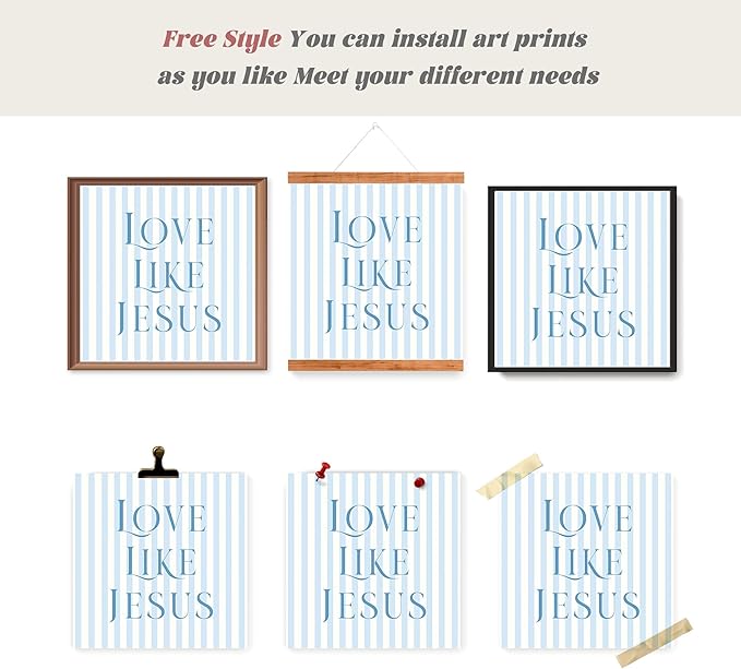 LARTSFRO Coquette Blue Bow Jesus Wall Art Decor Posters, Light Blue Bow Christian Room Bedroom Bathroom Wall Art Decor Aesthetic for Teen Girls Gifts, Inspirational Bible Verses Bow Wall Decor, 10x10 Inch Set of 4 Bow Pictures(UNFRAMED)