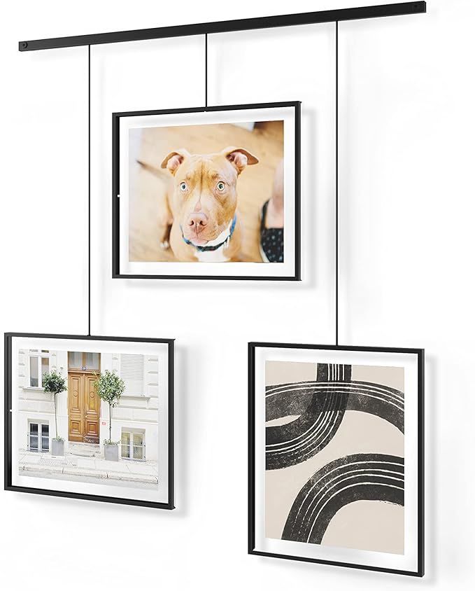 Umbra Exhibit Picture Frame Gallery Set, Adjustable Wall Collage Displays Three 8"x10" Photos, Set of 3, Black