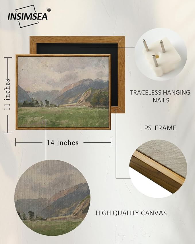InSimSea Framed Canvas Wall Art Vintage Decor, Retro Landscape Canvas Wall Art, Farmhouse Bedroom Wall Decor, Cottagecore Wall Decorations for Living Room, Bathroom, Dining Room Decor, 11"x14"