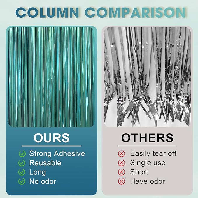 3.3 x 6.6 ft Foil Fringe Backdrop Curtains, Tinsel Streamers Party Decorations, Fringe Backdrop for Birthday, Baby Shower, Gender Reveal, Graduation (6, Retro Green)
