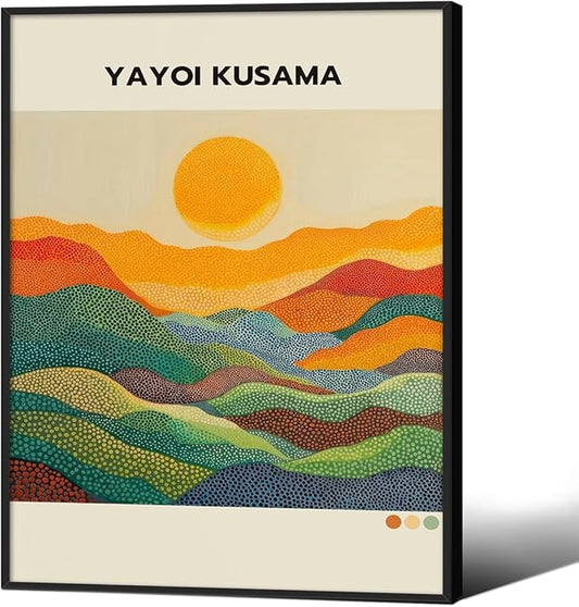 Yayoi Kusama1986 Wall Art Japanese Gallery Exhibition Wall Decor Yayoi Kusama Poster Abstract Landscape Canvas Print for Japanese Home Bedroom Decorations Artwork8x10in Black Framed