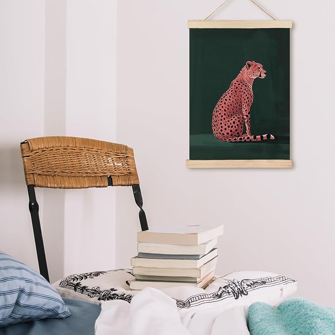 LZYRF Hot Pink Cheetah Wall Art Poster Framed, Cheetah Print Room Decor, Emerald Green Trendy Fashion Leopard Animal Canvas Prints Wall Decor for Home Girls Bedroom Dorm Apartment, 12x16 Inch