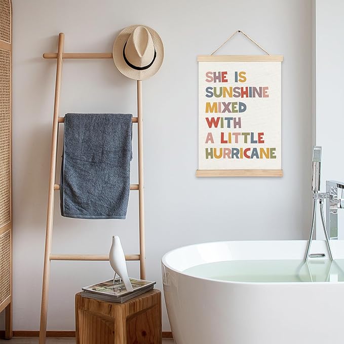 LZYRF Inspirational Wall Decor for Girls Room, She is Sunshine Mixed with a Little Hurricane Positive Quote Canvas Prints Wall Decor for Girls Kids Room Nursery Playroom 12x16 Inch