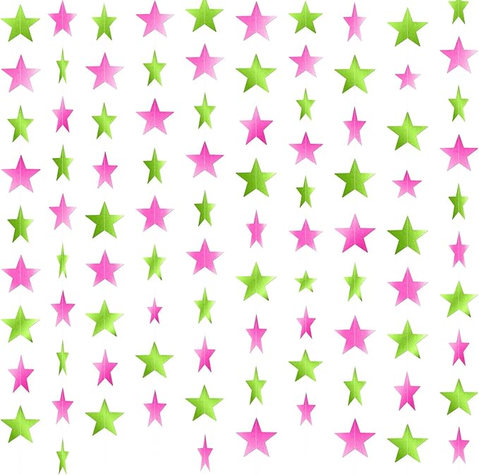 Patelai Glitter Star Garland Banner 2026 Graduation Decor 130 Feet Star Hanging Banner Twinkle Backdrop for Party Birthday Classroom Wedding Supplies(Pink,Green)