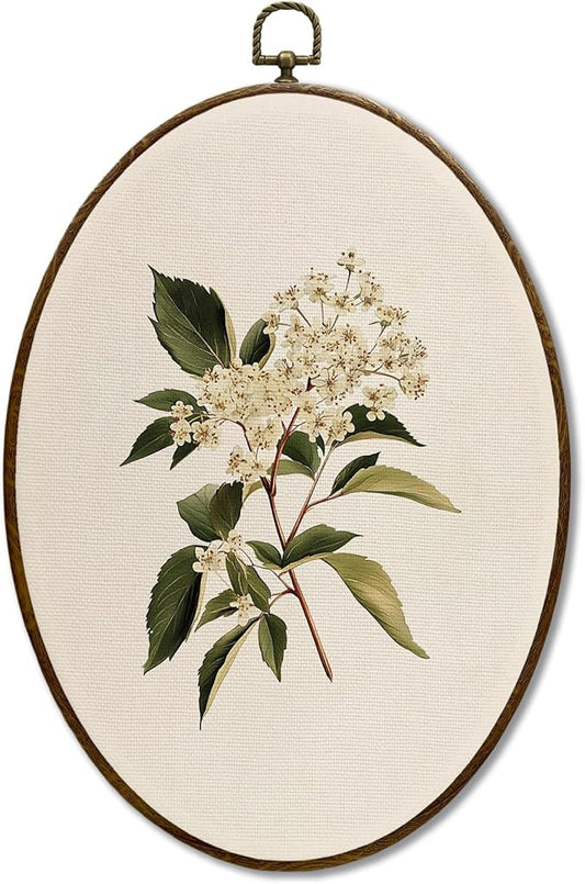 JQF Vintage Botanical Floral Oval Wall Decor, Farmhouse Cottagecore Flower Oval Canvas Wall Art, Rustic Country Floral Framed Prints Hanging Decor for Home Bedroom Living Room, 8.5x11.5 Inch
