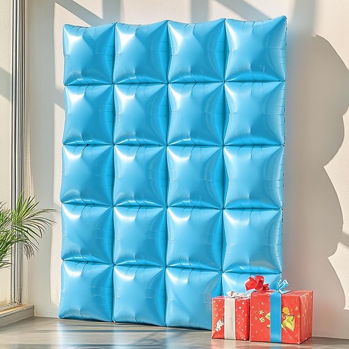 NISOCY 25PCS Pearl Blue Square Foil Balloons Wall Backdrop Double Sided Light Blue Balloon Tunnel Arch Kit for Birthday Baby Bridal Shower Wedding Anniversary Engagement Graduation Party Decorations