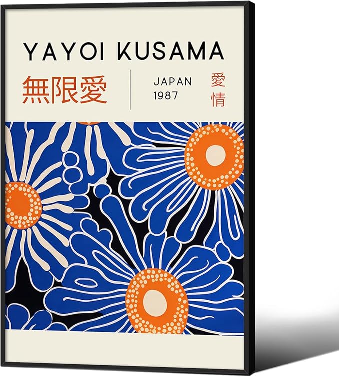 Yayoi Kusama Print Vintage Japanese Wall Art Abstract Yayoi Kusama Poster Minimalist Painting Art Exhibition Suitable for Japanese Bedroom,Living Room Office Decor 20x30in Black Framed