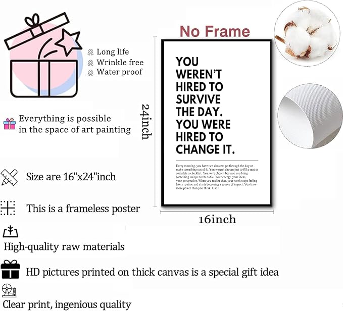 You Were Hired to Change It Motivational Wall Art Empowering Quote canvas wall decoration pictures Inspirational Poster Prints for Office Desk Classroom Home Decor Unframed