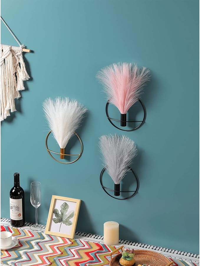 Pretty Jolly Wall Decor, Wall Metal vase Decoration Holder, Wall-Mounted Artificial Flowers, Golden Wall Decor Fake Wheat 2 Pack, Wall Art Artificial Greenery, Farmhouse, Boho